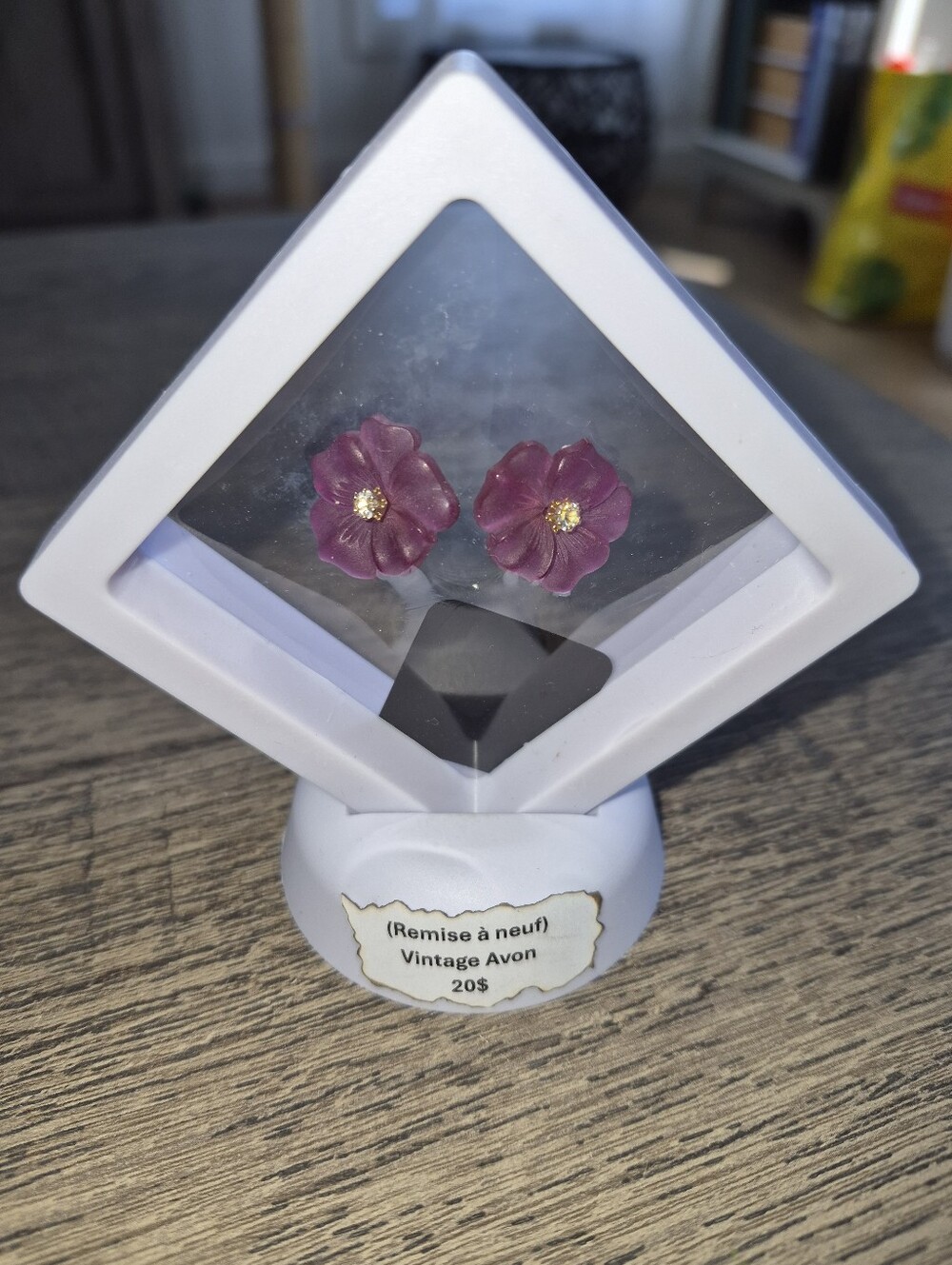 Avon Purple Floral Stud Earrings with Gold Centers